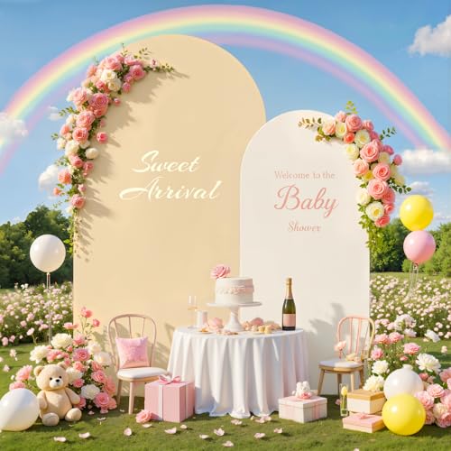 Image of 7.2FT 6FT Arch Backdrop Cover for Wedding, Set of 2 Stretchy Spandex Fitted Arch Stand Cover for Baby Shower, Birthday Party Decor, Chiara Backdrop Cover with Double-Sided Design(Ivory,Champagne)