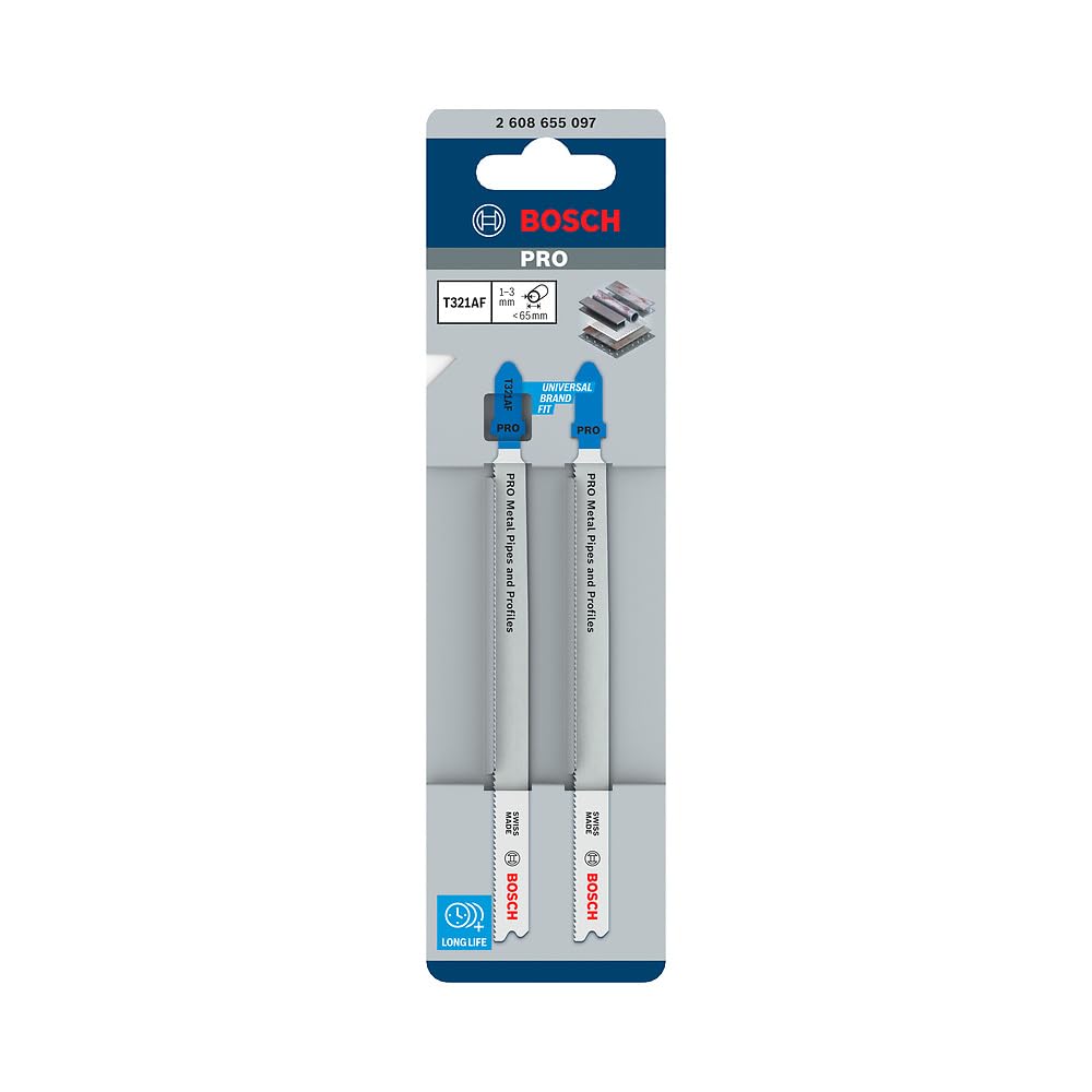 Bosch Pro Metal Pipes and Profiles T321AF - Hoja de sierra de calar (2 unidades, para tubos y perfiles de metal, chapa de acero, longitud de 132 mm, accesorio profesional)
