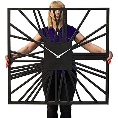 FLEXISTYLE Groß EKO wanduhr quadratisch XXL ohne tickgeräusche LOFT Grande Schwarz Quadrat 80cm! Cover