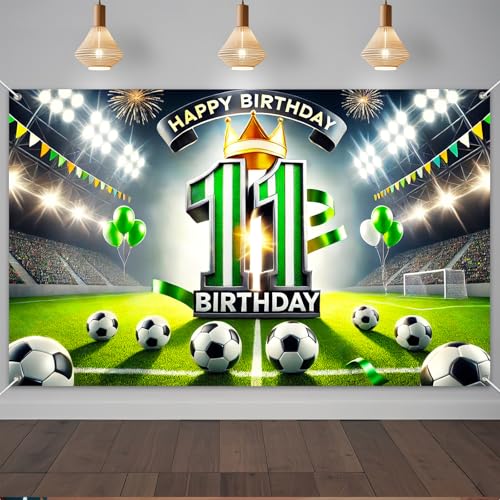 Opiniones y reviews de Iluminación decorativa y para usos específicos los mejores 10. 50 IVN - Telón de fondo para cumpleaños número 11 de fútbol, banner de 180x109 cm, verde y blanco, con corona, para estadio, decoración de fiesta de fútbol, fondo para...