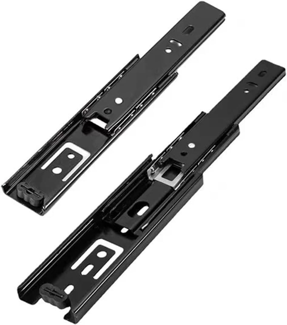 Buffer Three-Stage Stainless Steel Drawer Rails Ball Bearing Black Slide Rail(2pcs 508x45x10mm)