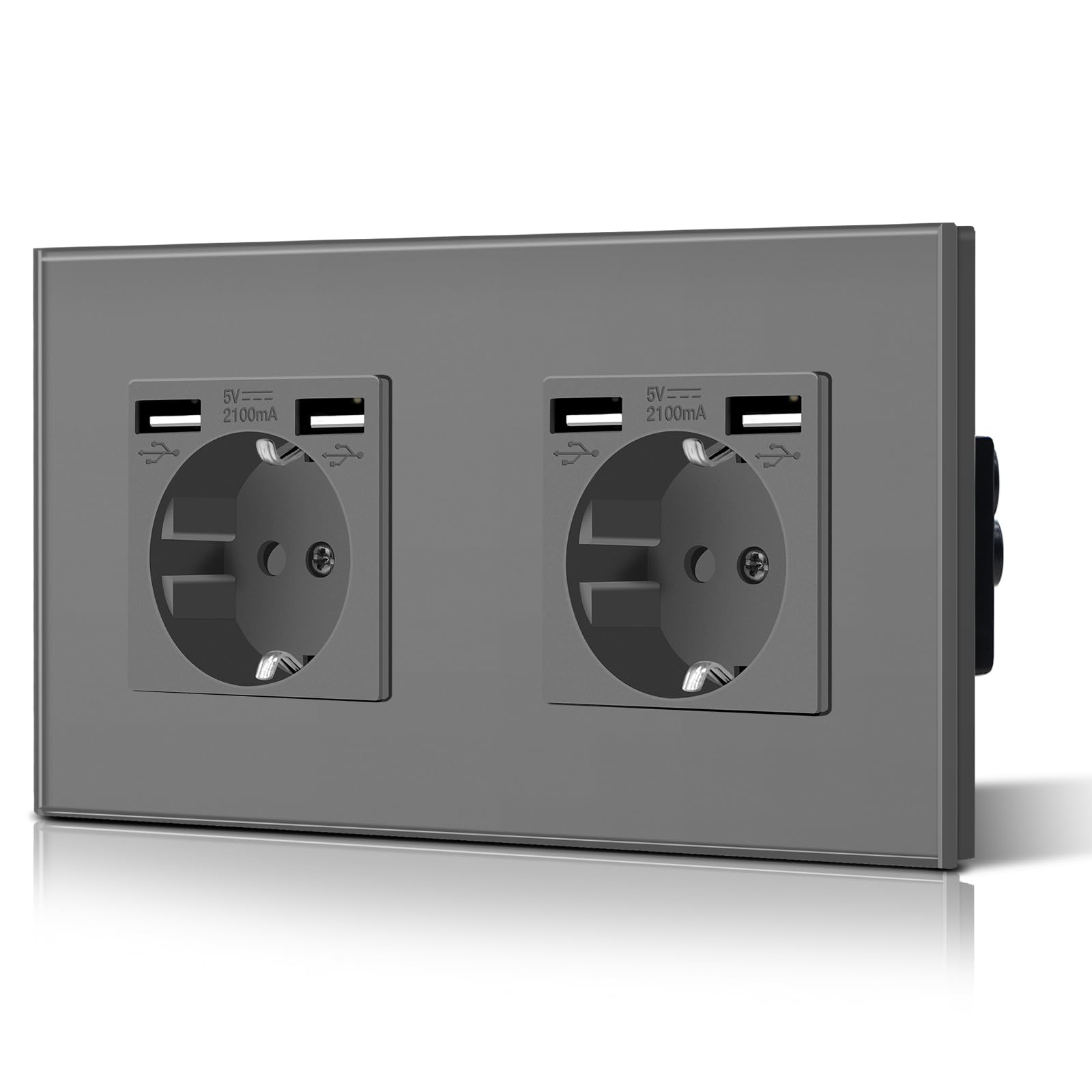 BSEED Enchufe de Pared con USB C,Enchufes Dobles Empotrados con Cristal,Toma de Corriente,Seguridad infantil,Fácil de Instalar,M Serie,2 Enchufes con USB y Tipo C,157mm Blanco — view 39