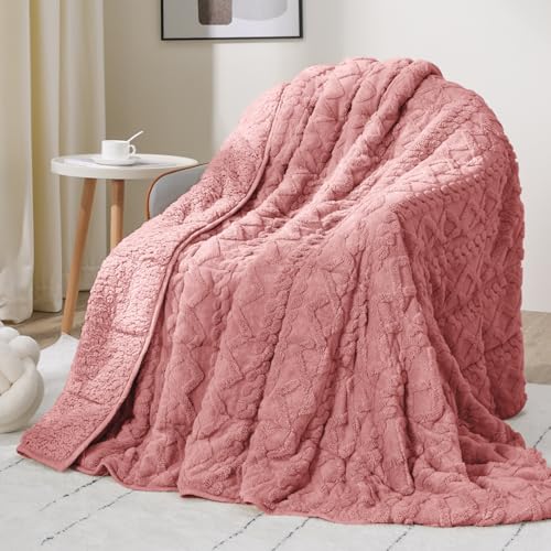 Image of Drewin Weighted Blanket for Adults Queen Size 15lbs, Soft Cozy Turtleback Sherpa Weighted Blankets for Sleeping and Calming, Thick Bed Blanket for Couch Bed, 60 x 80 inches, Apricot Pink