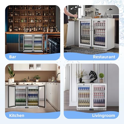 Image of 36 inch 7.4 cu.ft Back Bar Cooler Commercial Under Counter Beverage Refrigerator with 2 Glass Doors & LED Lighting, Stainless Steel Bottle Cooler for Home Bar Restaurant, Sliver, 115V, ETL Approved
