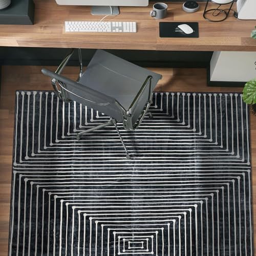 Rugshop Marbella Bohemian Stripes Washable Non Slip Area Rug 5' x 7' Black