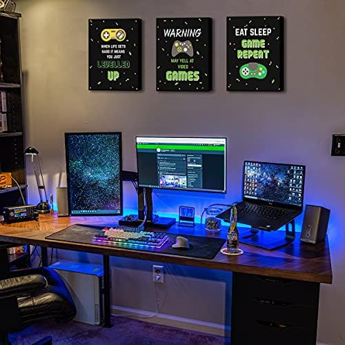 HPNIUB Video Game Art Prints, Funny Quotes Painting, Set of 3 Pieces (11.8x15.6inch) Canvas Gamer Gaming Inspirational Poster with Framed Ready to Hang for Boys Bedroom Game Room Playroom Decor