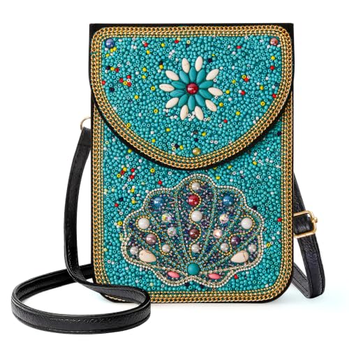 Image of Small Beaded Crossbody Bag for Women, Boho Cell Phone Shoulder Purse Wallet with Handcrafted Colorful Beads
