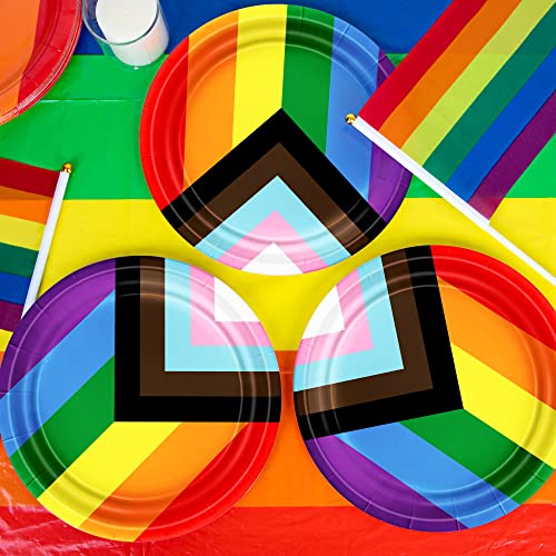 50 Pcs Pride Decorations, Disposable Pride Rainbow Progress Plates, Durable Thick Paper Rainbow Plates Pride Month Colorful Disposable Round Dinnerware For Rainbow Pride Theme Party Serve 50 Guests #TOP5