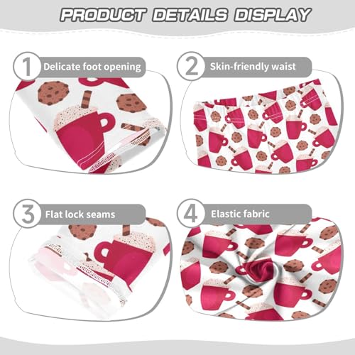 Red Mugs with Cream and Choco Cookies Girls Leggings,Workout Leggings for Girls Toddler Athletic Leggings Size for 3-10T3