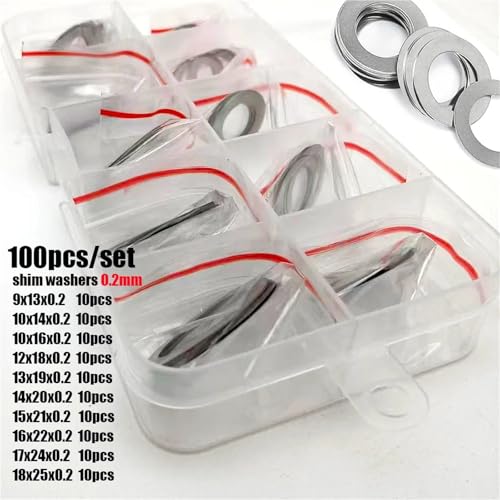 Mdingbao-シールワッシャー M9-M18 304 Stainless Steel Ultra Thin Washer Set Adjusting Shim Plain Gasket Assortment Kit Box, 100pcs/set しっ