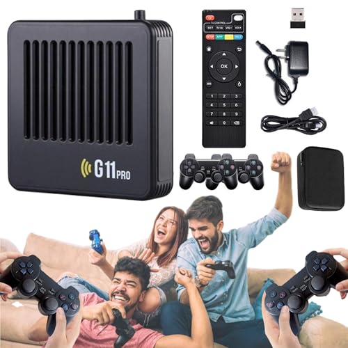 Retrowave G11 Pro 100000 Spiele, G11 Pro Konsole, 4k HD Retro Wave G11 Pro,Retro Wave G11 Pro Videospiel Konsole mit 2/4 Kabellosen Dual-Controllern, Plug & Play-Videospiele (64G+2 Controllers)