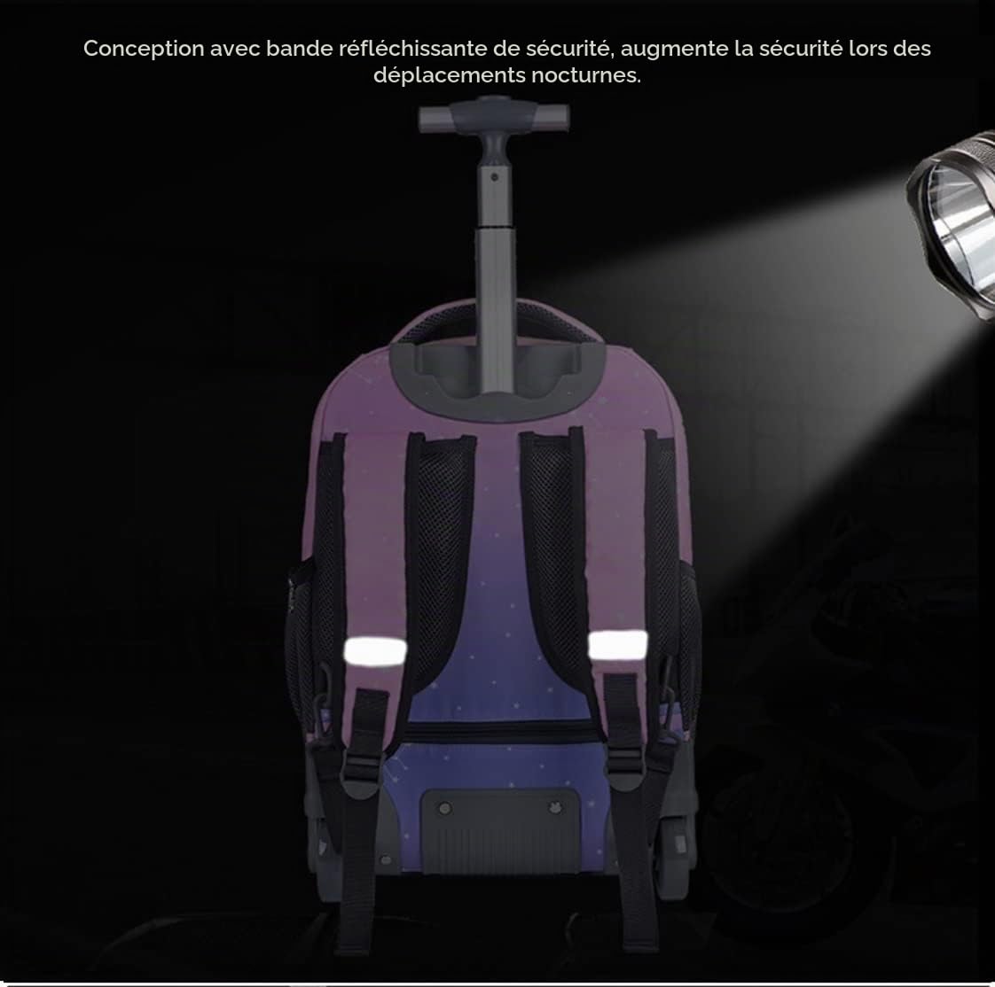 Sac à Dos à Roulettes Multifonction pour école, étudiants et Adultes 19 Pouces Cartable à Roulettes pour Garçons et Filles