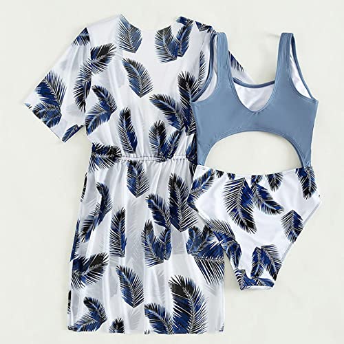 Teen Girls Swimsuit 2 Piece Tropical Print Bathing Suit Cutout Swimsuit with Cover Tankini Set Girls Cute Swimwear3