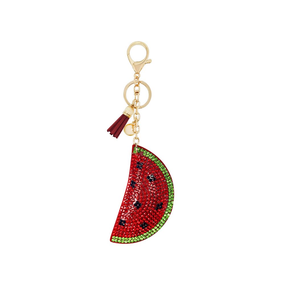 ARFUKA Watermelon Crystal Rhinestone Keyring Alloy PU Leather Fruit Keychain Jewelry Car Bag Charm Accessories