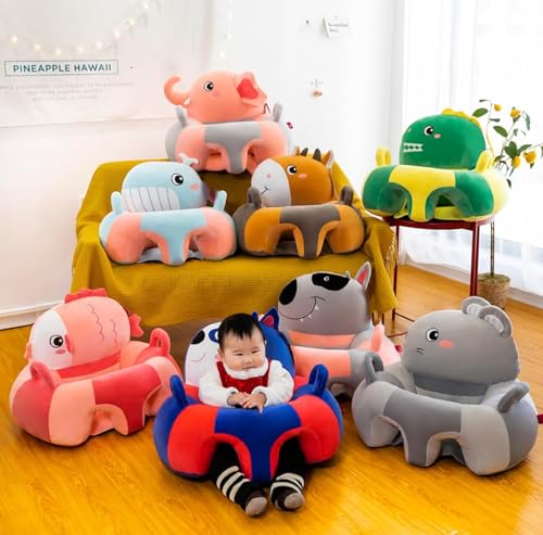Baby Support Seat Sofa Cartoon Infant Sofa Cute Learning Sitting Chairs Baby Sit Up Chair Back Head Protector Baby Bouncer Infants Floor Seats (Grey)