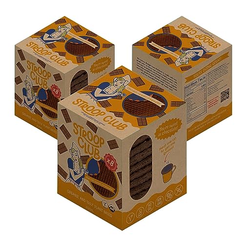 Stroop Club Chocolate Caramel Delights Cookies | Organic Waffles and Plant Based | Vegan Healthy Snacks Stroopwafels - 3 x Pack of 8 Waffles (24 Waffle Cookies)
