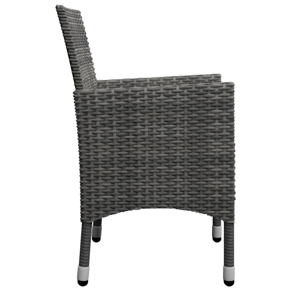 Juego de muebles de jardín de polirratán y cristal templado gris, 3 piezas, muebles de exterior con sillas, muebles de terraza para balcón, jardín, porche