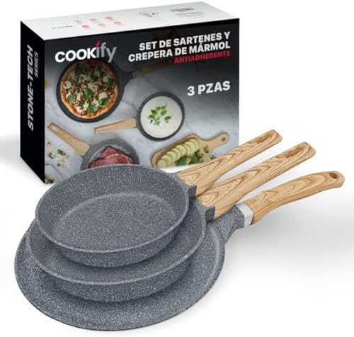 Set de 3 piezas (Sarten 20 y 24 cm y Crepera 28 cm) Antiadherente...