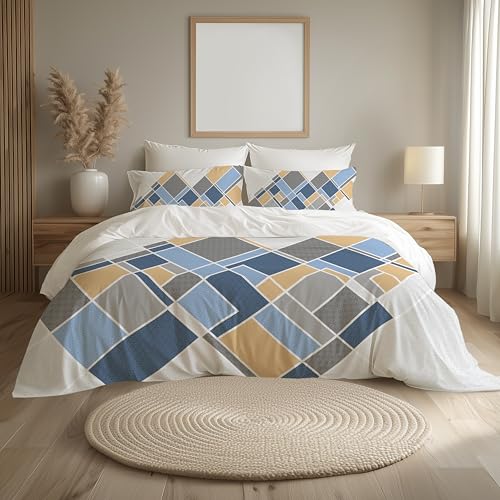 Image of LANE LINEN 400TC Morrison Bloom Super King Size Bedsheet with 4 Pillow Cases | 100% Cotton Digital Print Bedding Set (2.74 M x 2.74 M) | Modern Floral Pattern for Luxurious Comfort (Blue Pattern)