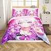 Erosebridal Japanese Anime Bedding Set 3D Anime Girl Duvet Cover, Kawaii Japanese Style Duvet Cover Set Cartoon Uniform Girl Comforter Cover Hot Pink Room Decor, Twin 2Pcs (1 Bed Cover 1 Pillowcase) #3