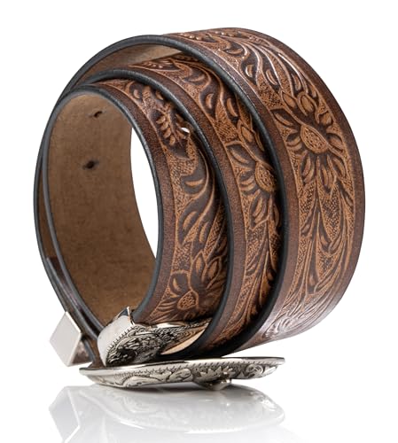 Angus Stoke western belt - Genuine buffalo leather - men's cowboy western & rodeo belt - hand-carved leather belt Jessy3