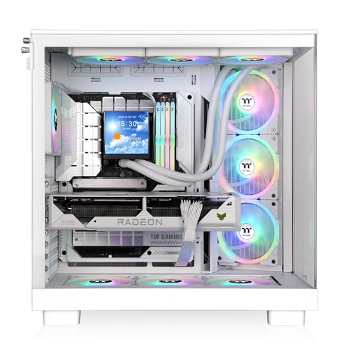 Image of Thermaltake View 380 XL WS ARGB; Mid Tower Chassis; Side Wood Trim; 4x120mm ARGB Lite Fans Included; 420mm GPU Clearance; ATX /mATX /mITX; Hidden Connector Support; Dual Chamber; Snow; CA-11E-00M6WN-WS