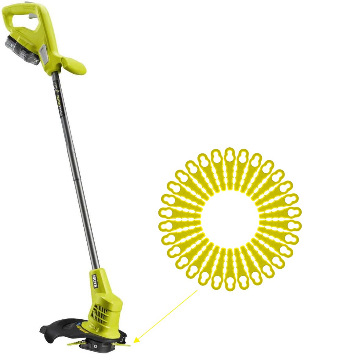 FourShow 50 cuchillas RAC158 compatibles con Ryobi Heavy Duty Blade RAC155 RAC157, cuchillas de repuesto de plástico para desbrozadora Ryobi