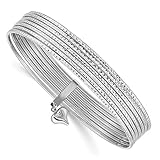 IceCarats 14K Solid White Gold Dangling Heart Love Set of 7 Slip On Bangle Bracelet