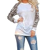 Women's Casual Raglan Long Sleeve Leopard Print T Shirt Tops Crew Neck Patchwork Blouse