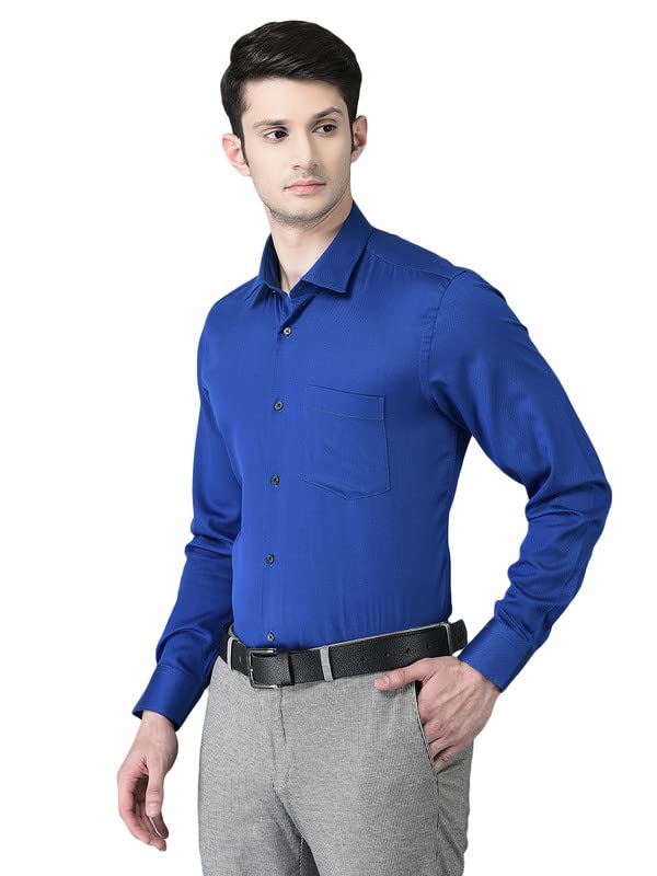 Image of Canoe Men's Regular Fit Blue Color Cotton Fabric 38 Size Button Closure Formal Shirt Collared Neck Pattern Chest Pocket Spread Collar