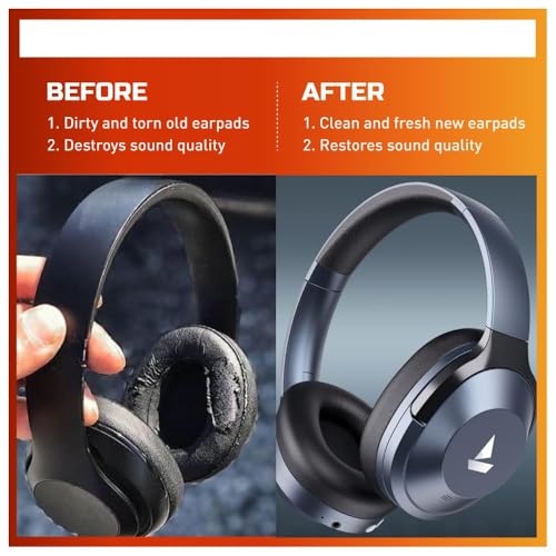 Image of Crysendo Replacement Ear Pads for Boat Nirvana 751 ANC, Protein Leather | Protein Leather replacement headphone cushions for worn earpads; comfortable daily headset use; easy-fit replacement design