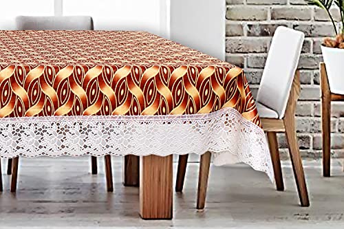 Image of The Furnishing Tree Waterproof PVC Rectangle Shaped 12 Seater Table Cover WxL 60x140 inches Interlocked Ropes Pattern Brown with White Border lace