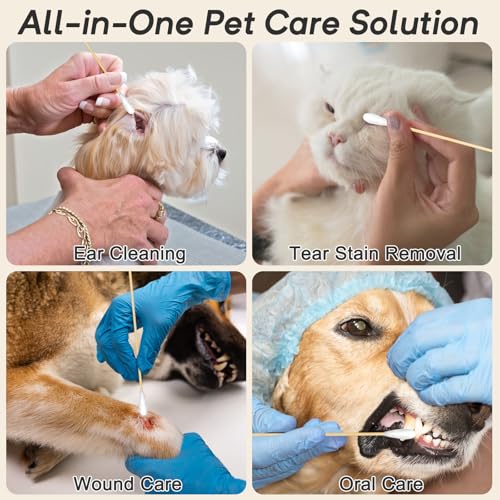 100 Pcs Large Cotton Swabs for Pet Care, 6 Inch Long Cotton Swabs with Bamboo Handle, Professional Dog Ear Swabs, Absorbency Big Cotton Tips, Pet Cleaning Solution Supplies