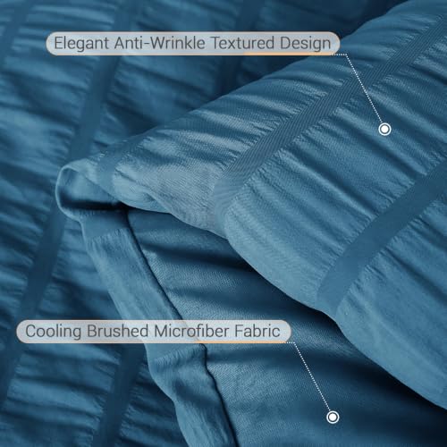 Image of MUXHOMO 7 Pieces Oversized King Comforter Set, Seersucker Bed in a Bag Oversized King Size, All Season Luxury Bedding Set with Comforter, Flat Sheet, Fitted Sheet, Pillowcases & Shams, Teal