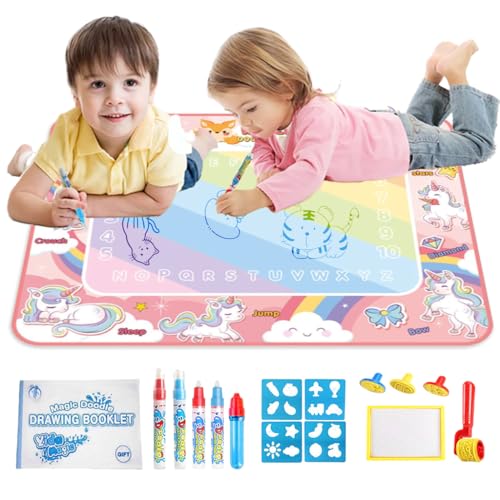 Image of PATPAT Water Doodle Mat 40 X 32 Inches, Unicorn Magic Drawing Mat with 5 Pens, 4 Tracing Boards, 4 Seals, 1 Album, No Mess Educational Toy for Kids Toddlers Girls Boys Age 3-8 Birthday DIY Gifts