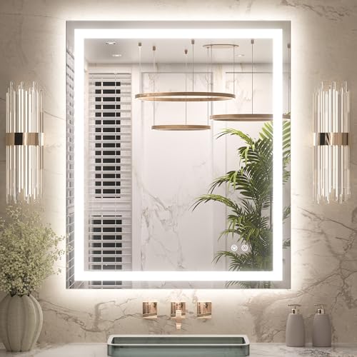 Keonjinn 30x36 Inch LED Bathroom Mirror with Lights 3-Color Temperature