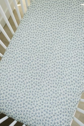 Image of Blue Blossom Muslin Crib Sheet by Mebie Baby, Soft and Breathable Bed Sheets for Babies, Modern Neutral Bedding for Cribs, Standard Crib Mattress Fitted Sheet, Great for Boy or Girl Room