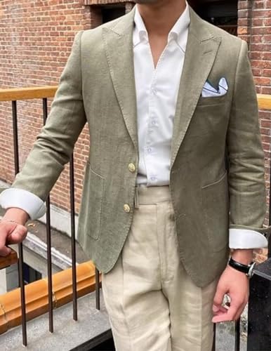 Mens Causal Linen Blazer Slim Fit Jacket 2 Button Summer Wedding Prom Blazer for Men3