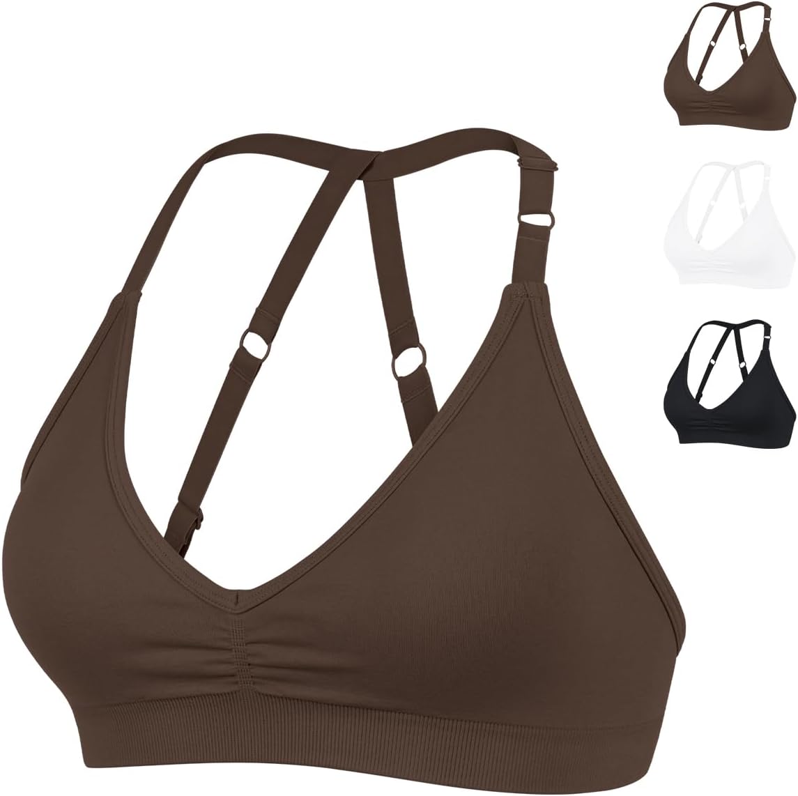 V-Neck Halter Sports Bras for Women 3Pack, Adjustable Cross-Back Straps, Medium-Impact Support for Yoga Gym Daily Wear