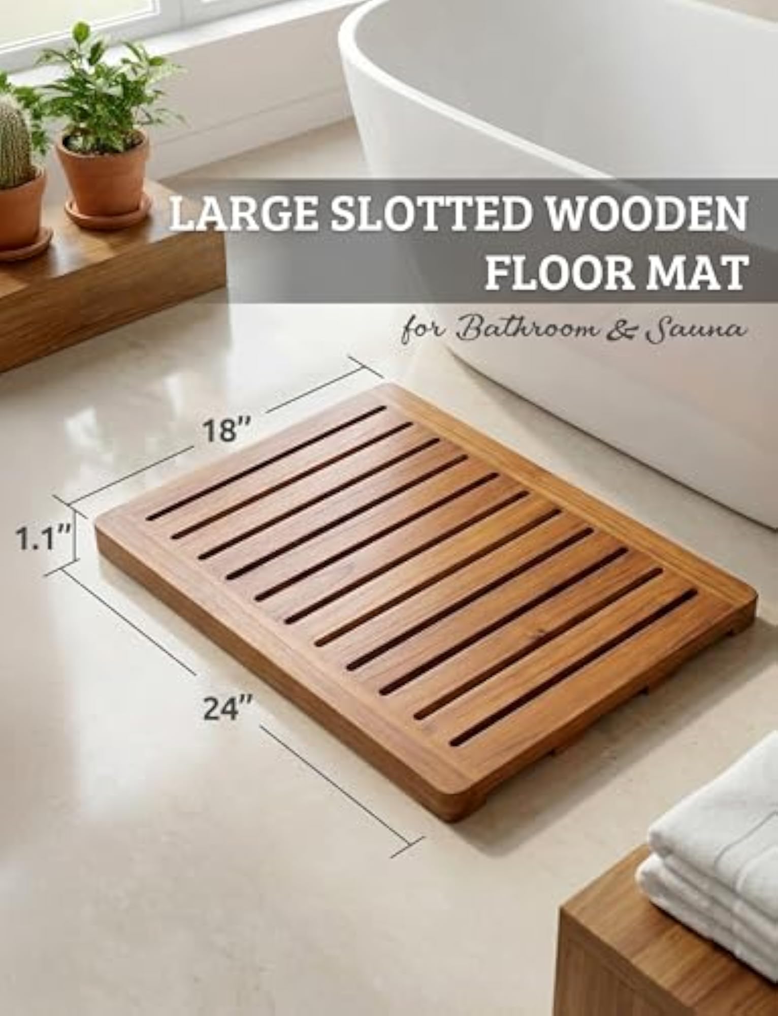 Acacia Wood Non-Slip Shower Mat, Bathroom Accessory