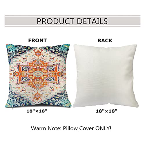 Snycler 2Pcs Pattern Carpet Boho Style Ethnic Design Gold Blue Decoration Farmhouse Décor Cotton Linen Home Decorative Throw Pillow Case Cushion Cover For Sofa Couch, 18"X18" #TOP1