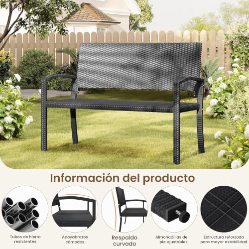 Banco exterior de ratán negro Yaheetech de 121,5 cm resistente 6