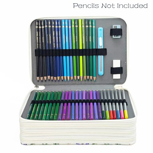 Image of YOUNGCOL 200 Slots Colored Pencil Case Color Pencil Organizer Storage Large Capacity Pencil Case (Faint Yellow + Flower)