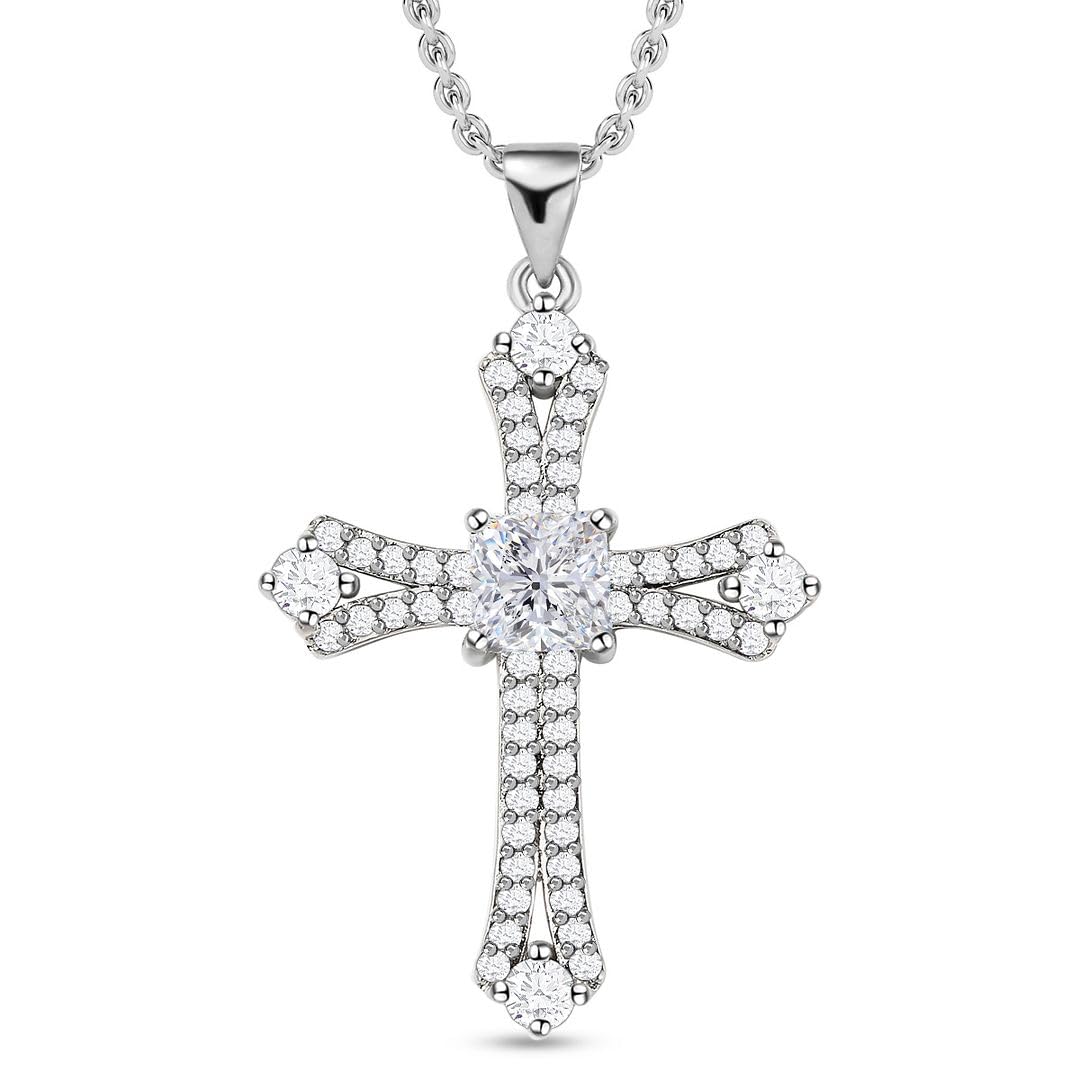 Cubic Zirconia Cross Necklace for Women - Stainless Steel Cz Pendant Faith Religious Jewelry - ION Plated Gold Cross Chain Size 20 Inches Wedding,