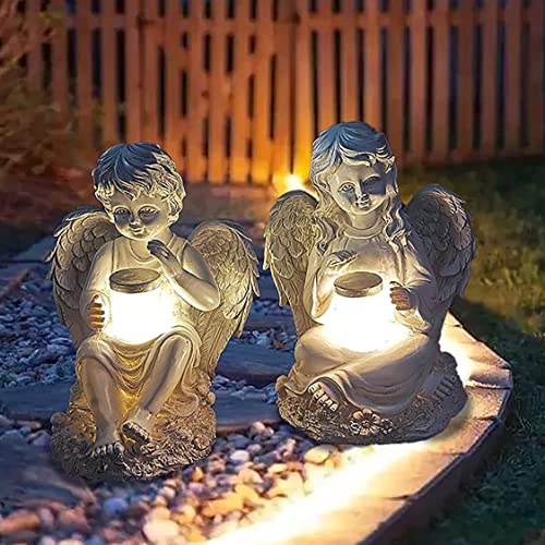 Mapfirrem Statues de Jardin Ange, Statuette de fée Ange avec lumière Solaire, Figurines de Jardin Figurines Anges décoration Ange pour Le cimetière de pelouse Cadeaux, Gardien Ange Jardin