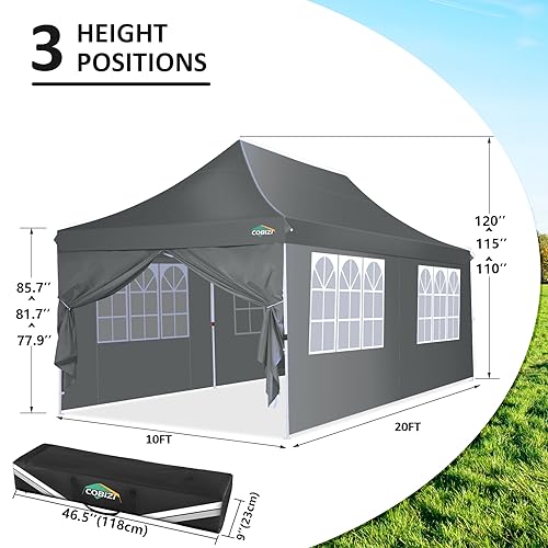 Image of COBIZI 10x20 Pop up Canopy Tent for Parties, Carry Bag,6 Walls,4 Sandbags