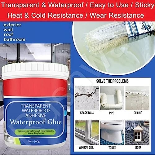 Image of Rushwak Crack Seal Agent 300gm with Brush Transparent Waterproof Roof Leakage Crack Seal Agent Roof Water Leakage Solution Water Proof Solution Transparent Solution Waterproofing for Pipe Wall Tiles