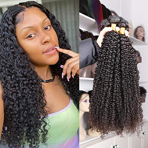 Eiazalin Brazilian Curly Hair 4 Bundles 24"22"20"18" 10A Brazilian Kinky Curly Hair Bundles Virgin Brazilian Human Hair Extension Natural Color