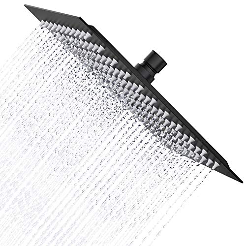 Derpras 16 Inch Square Rain Shower Head, 304 Stainless Steel, Ultra Thin High Pressure Bathroom Rainfall Showerhead (Matte Black) (324 Jets)