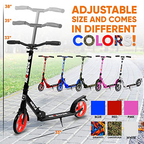 Hurtle Lightweight and Foldable Kick Scooter - Adjustable Scooter for Teens and Adult, Alloy Deck with High Impact Wheels (Black)